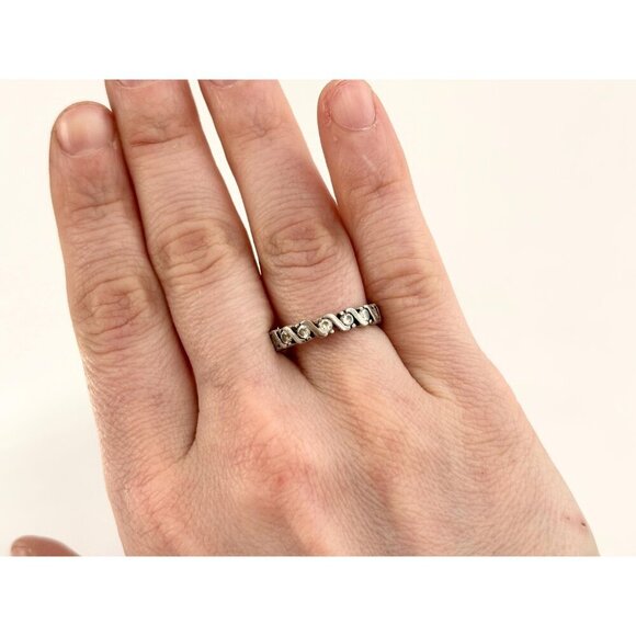 Sterling Silver Round Cut Row Set Wavy Style Modernist Vintage Ring - sz 6.75 - Picture 10 of 10